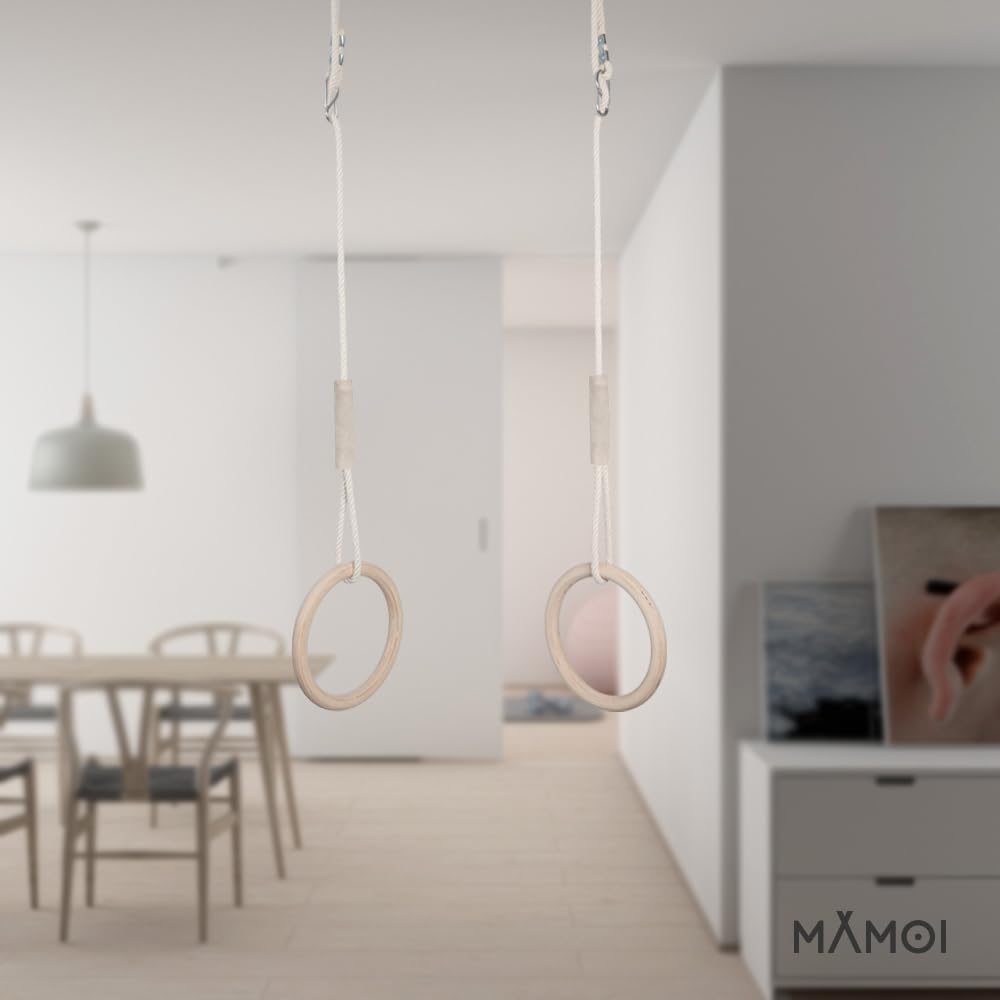MAMOI® Turnringe aus Holz, Indoor & Outdoor Turngeräte, Gymnastikringe, Ringe Schaukel