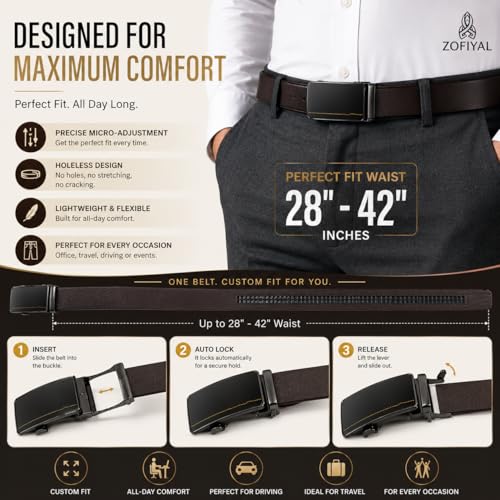 Image of Men's Auto Lock Belt with elegant design | Premium Vegan Leather | Adjustable Ratchet Belt | No Hole Design | Perfect Fit Waist 28-42 Inches for Office