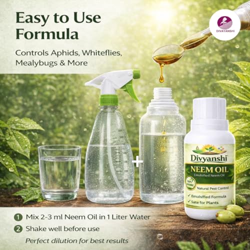 Image of Divayanshi Neem Oil for Plants | 100% Organic Cold Pressed Concentrate | Natural Insecticide & Pest Control Spray for Indoor & Outdoor Plants | Controls Aphids, Mealybugs & Fungal Issues-100ml