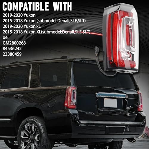 FOMIUZY Tail Lights Assembly Left Driver Fit For GMC Yukon Yukon XL Denali 2015 2016 2017 2018 2019 2020 Rear LED Brake Turn Signal Back Up Taillight Replaces GM2800268 84536242 23380459