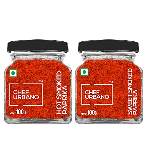 Image of Chef Urbano Combo of Smoked Paprika Hot 100g & Smoked Paprika Sweet 100g (Pack of 2) | Produce of Spain | Pimentos | Smoky Flavour | No Artificial Colours | No Preservatives | Vegetarian | 100% Pure & Natural