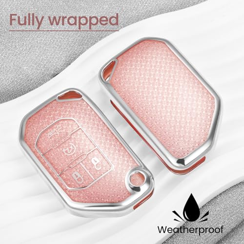 Image of Key Fob Cover for Jeep Wrangler, Rhinestone Wristlet Case, Pink
