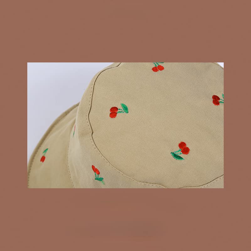 Kawaii Bucket Hat Y2K Cute Cherry Embroidery Cap Beach Sun Hat Cotton Visor Outdoor Cap for Women Girls4