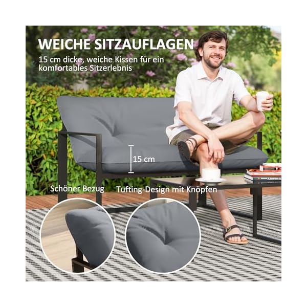 Outsunny Gartenmöbel-Set Stahl für 4 Personen Grau