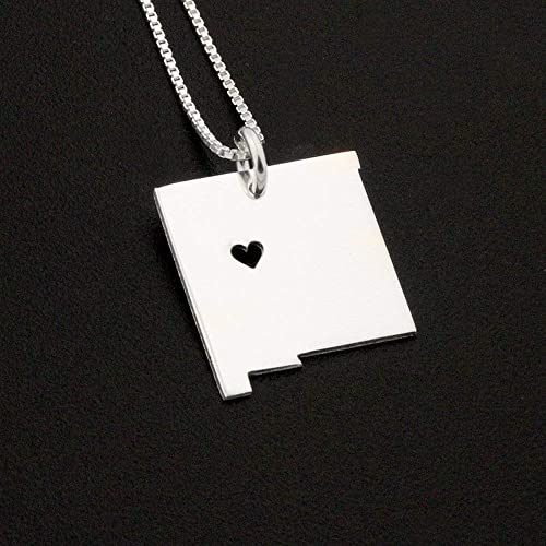 New Mexico Necklace Sterling Silver Personalized New Mexico State Necklace With Heart Comes With Box Style Chain - Hometown Jewelry Gift #TOP1