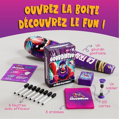 Zenagame Le Gourdineur Jeu d’Ambiance Familial et Party Game 3 à 8 Joueurs Dès avec Gourdin Gonflable Ardoises et Cartes - vue 5