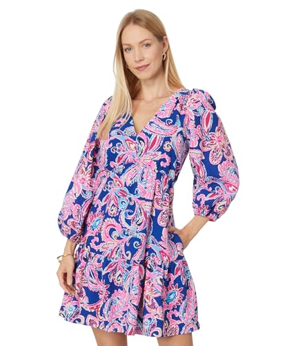 Lilly Pulitzer, Womens, Deacon 3/4 Sleeve V-Neck, Multi Flitting About, 6  at Amazon Women's Clothing store