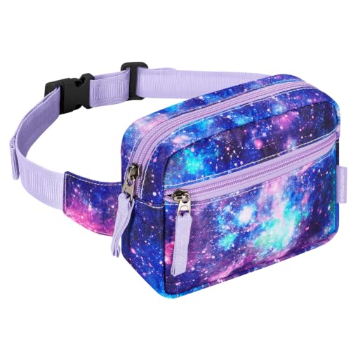 Choco Mocha Fanny Pack for Girls Kids Fanny Pack 6-8 Girls Belt Bag Ages 8-12 Toddler Fannys Packs Gifts, Galaxy-purple