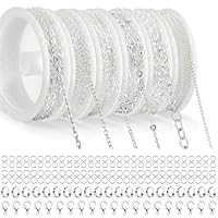 Draupnir 14m 6 Rollen Gliederkette Silber, Schmuckketten zum Basteln, Gliederkette Meterware, Halskettenketten Zubehör mit Ringen und Karabinerverschlüssen und U Ringen für Schmuck DIY Herstellung