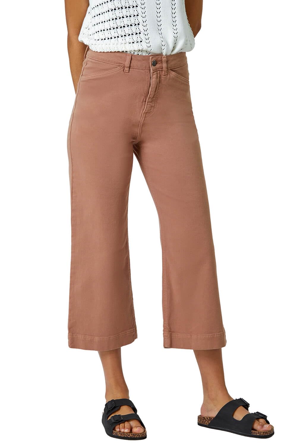 Roman Women's Tan Cotton Denim Stretch Culottes Size 18