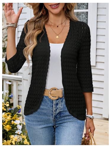 GORGLITTER Women's Open Front Knit Cardigan 3/4 Sleeve Lightweight Office Business Dressy Sweater Jacket Outerwear3