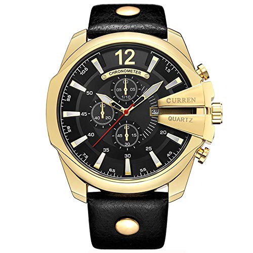 CURREN Black Leather Band Gold Casing Analog Watch with Decorative Sub-Dials with Assured Gifts for Men (B07L5TQKTG) Amazon Price History, Amazon Price Tracker