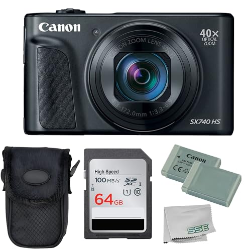 Canon PowerShot SX740 HS Digital Camera (Black) 5PC Bundle - Includes 64GB SD Memory Card + Point & Shoot Case + Extra Battery + Microfiber Cleaning Cloth + More (Renewed)