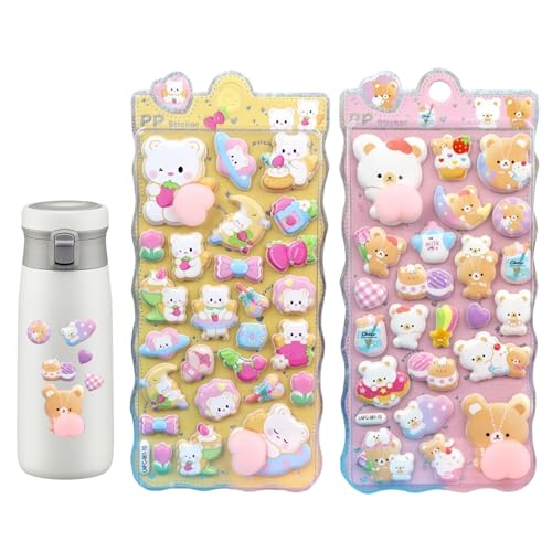 Acunny Pegatinas 3D | Pegatinas Decorativas Animales Estéticos | 2 Hojas Calcomanías para Diario | Para Carcasa Teléfono Scrapbooking Portátil Regalos Recompensas