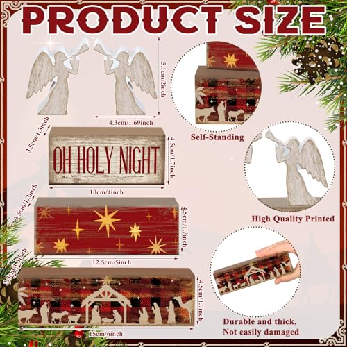 Image of Moucuny 4 Pcs Wooden Christmas Nativity Tiered Tray Decor Rustic Wood Angel Block Sign Gift Kitchen Centerpiece Nativity Scene Table Decor (Jesus)