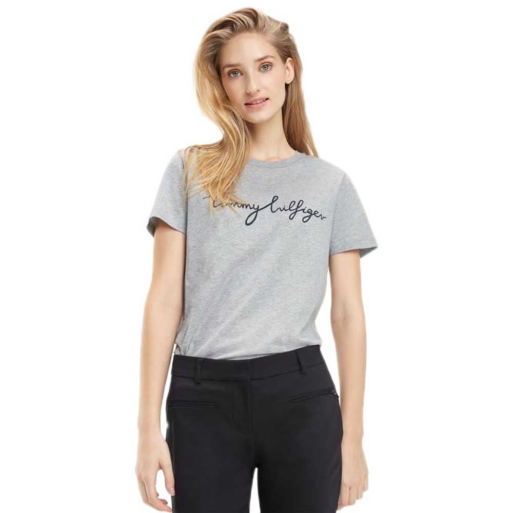 Tommy Hilfiger Damen T-Shirt Kurzarm Heritage Rundhalsausschnitt, Grau (Light Grey Heather), XS