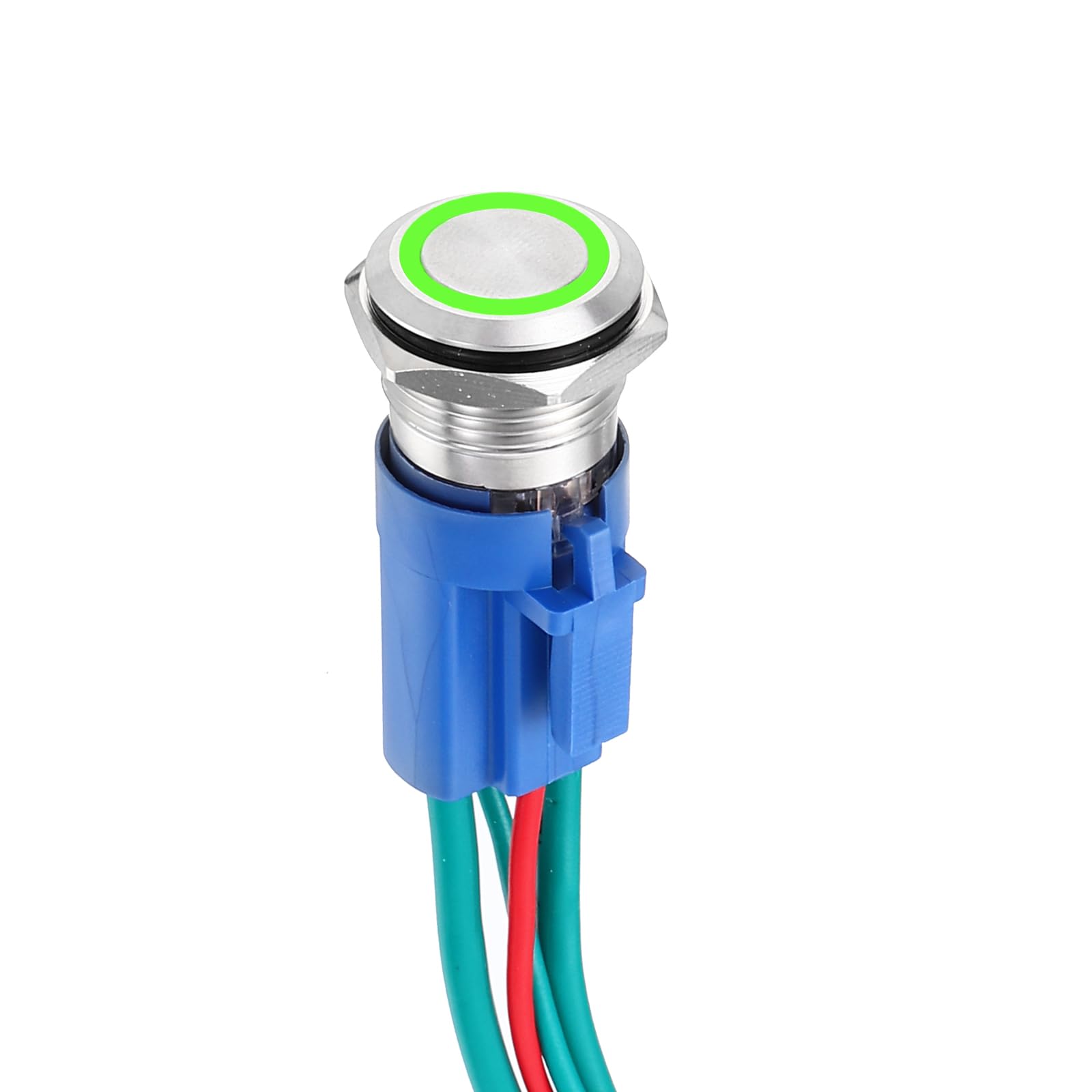 DMiotech 1 Pcs 16mm / 5/8" Stainless Steel Momentary Push Button Switch 1NO 10A 12-24V Silver Button Green Ring Lamp with Socket Plug with Wire for Car Boat Systems Custom Setups