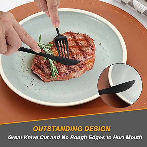 Oliviola 20 Pieces Silverware Set，Matte Black Stainless Steel Flatware Cutlery Set Service For 4, Stain Finish Kitchen Utensil Set，Include Dinner Knives Forks And Spoons Silverware, Dishwasher Safe #TOP3