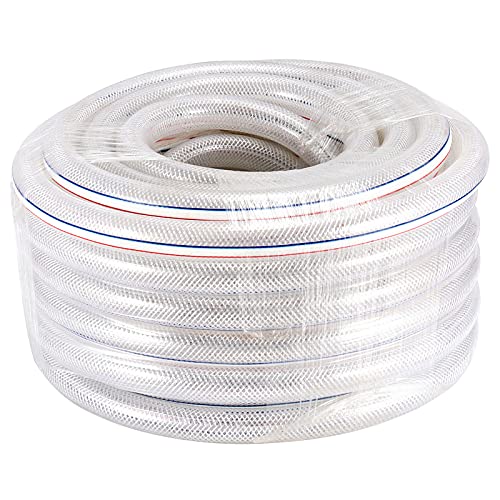 Seunmuk 3/4" Id 65 Ft Braided Clear Flexible Pvc Tubing, Reinforced Pvc Clear Vinyl Tubing, Uv Chemical Resistant Vinyl Hose For Water Delivery, Lawn Irrigation, Garden Watering #TOP26