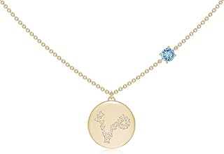 Angara Natural Aquamarine Pisces Constellation Medallion Pendant/Necklace in 14K Solid Gold for Women | March Birthstone J...