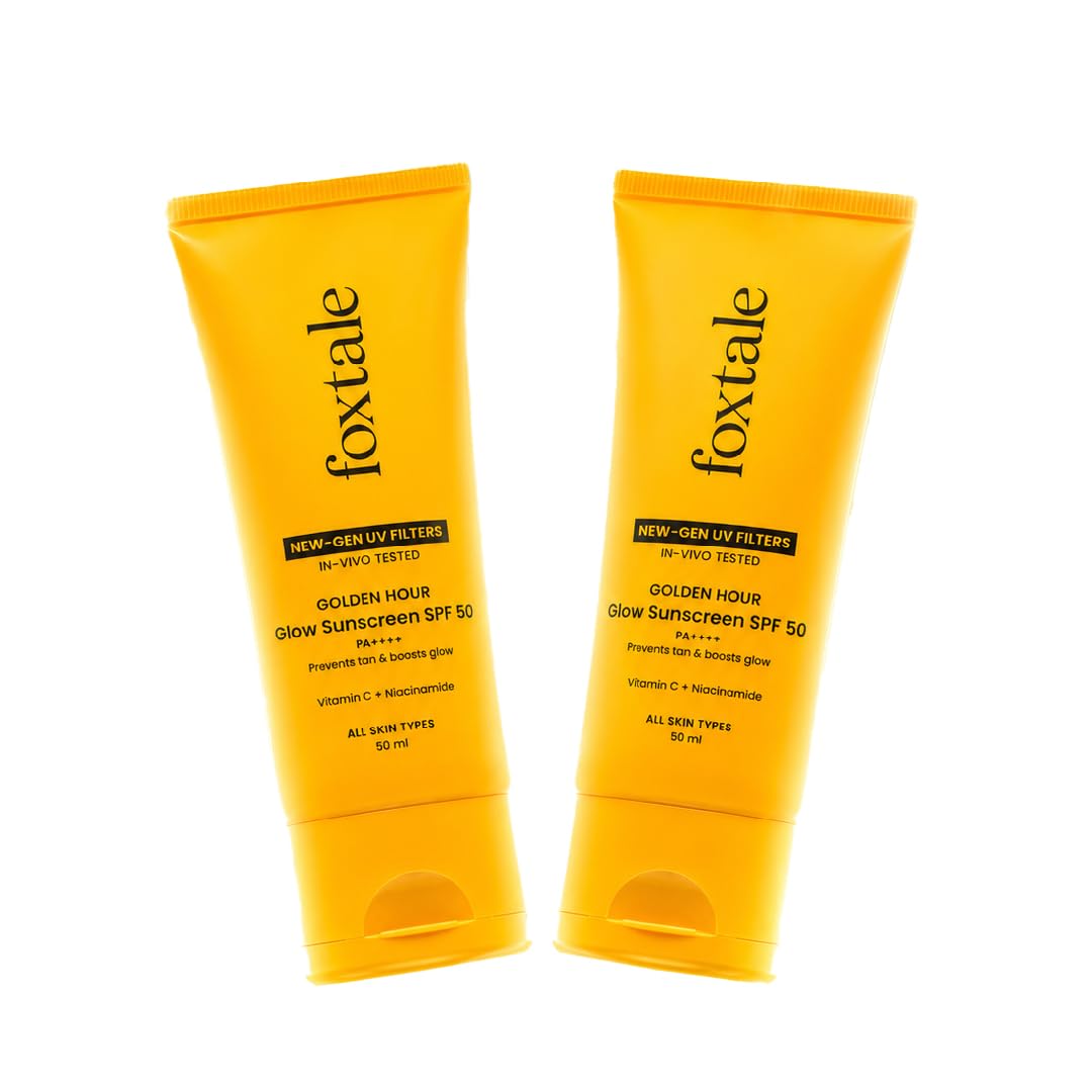 Foxtale Glow Sunscreen SPF 50 PA++++ with Vitamin C & Niacinamide, In-Vivo Tested, Sensitive-Skin Friendly, Made with 100% New-Gen Filters, Lightweight, Non-Greasy, No White Cast |For Men & Women | All Skin Types | Pack of 2 | 100 Ml