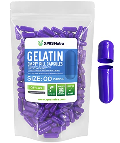 Image of XPRS Nutra Size 00 Empty Capsules - 100 Count Empty Gelatin Capsules - Pills DIY Capsule Filling - Fillable Pill Gel Caps for Do-It-Yourself Supplements (Purple)