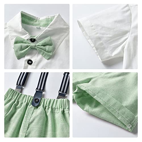 Image of Baby Boy Formal Short Set Toddler Summer Gentleman Outfit Kid Short Sleeve Bowtie Shirt Suspender Shorts Suit