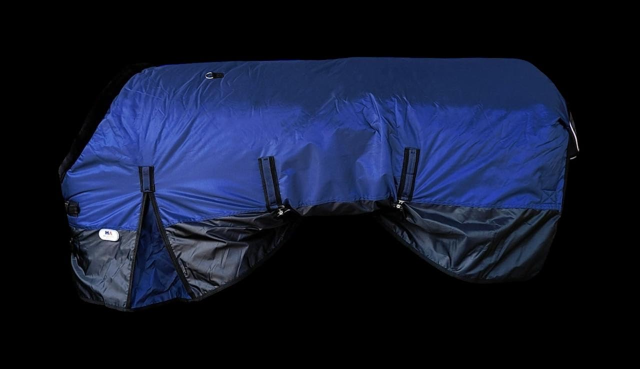 Majestic Ally 420D wasserdichte Pferde-Stalldecke, 200 g Polofil, 210 T-Futter, mehrere Farben und Größen (Marineblau, 193 cm)