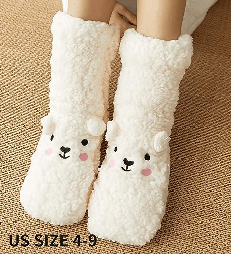 Image of Dog Socks Fuzzy Socks Fluffy Socks Winter Warm Soft Slipper Home Sleeping Cute Animal Socks 2 Pairs