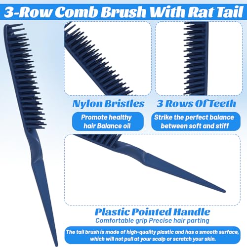 6 Peines Rat Tail Estilizado 3 Filas para Pelo Rizado miniatura 3