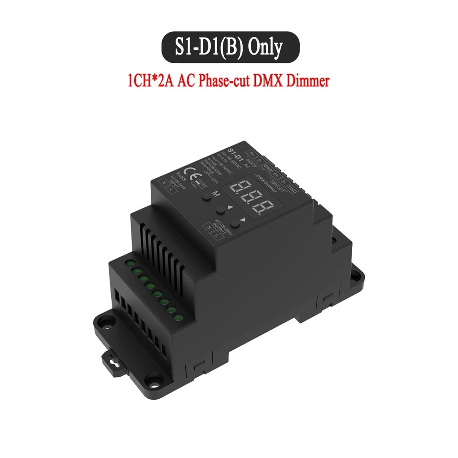 Controlador regulador de intensidad LED, atenuador 1CH * 2A 360W, atenuador Mosfet de corte de fase, montaje en carril DIN, Control maestro DMX512 for luces LED regulables(Black)