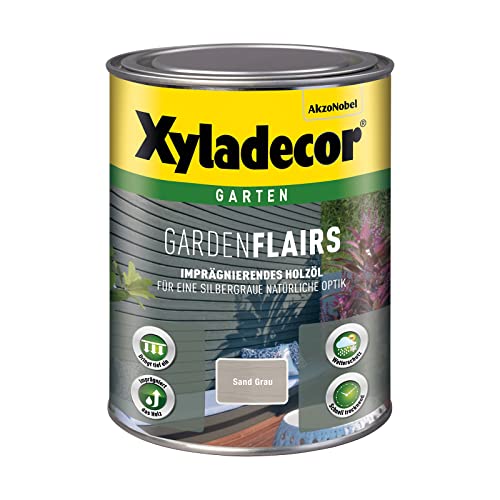 Xyladecor GardenFlairs, Imprägnierendes Holzöl mit dekorativem Metalleffekt, Sand Grau, 1 l