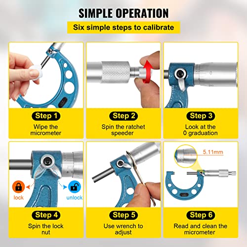 VEVOR Buiten Micrometer Set, 0-4" Metrisch Buiten Micrometer, 0,0001" Buitendiameter Micrometer Set, 4-delige Beugelmeetschroef, Legering Externe Micrometer Set, Lasergeëtste Set met Passende Koffer - Image 7