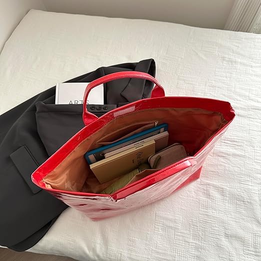 Image of Large Tote Bags for Women PVC Clear Totes Bag Plastic Carry All Bag Kraft Paper Shoulder Handbag Hobo for Work Travel