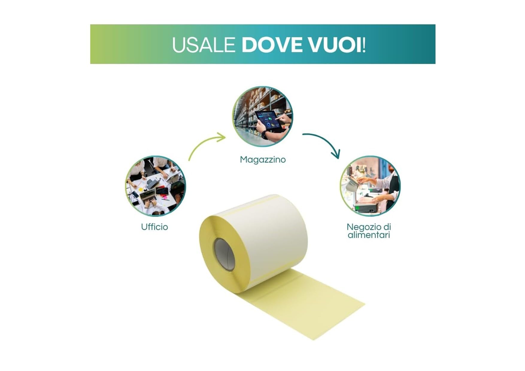 F.C. Distribution 3 rotoli da 500 etichette termiche misura 100 x 100 foro 40 mm 1500 pezzi in totale