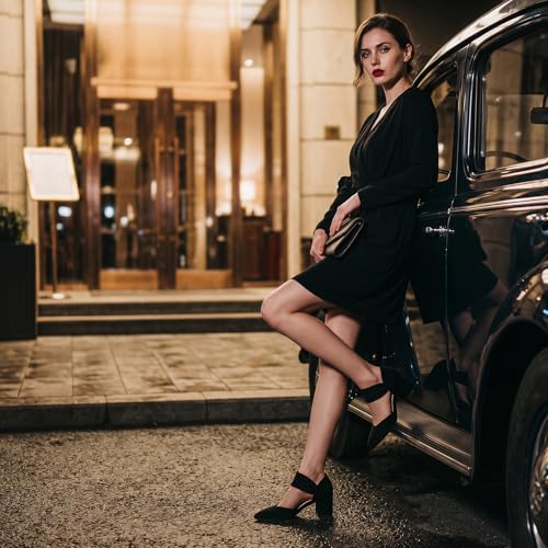 Image of RIBONGZ Kitten Heels for Women Closed Toe Comfortable Low Heels Pointed Toe Sexy Slip on Pumps Bridal Party Dressy Shoes