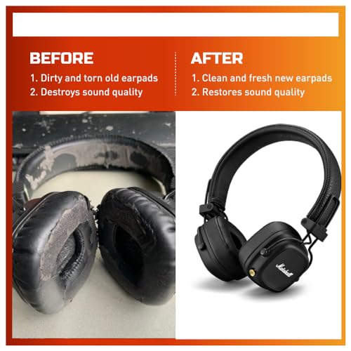 Image of Crysendo Headphone Cushion for Marshall Major III Headphone | Soft Ear Cushion Cover Replacement Earpads | Protein Leather & Memory Foam Cushion (Black)