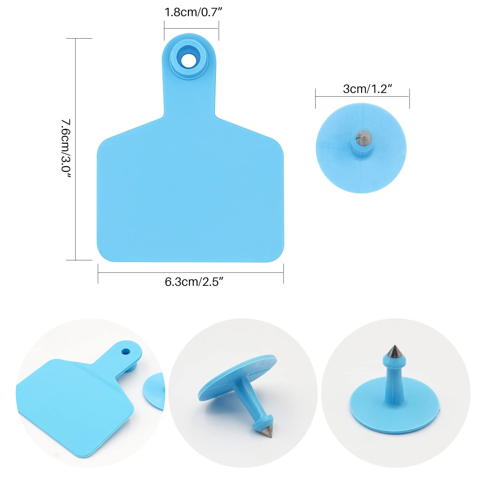 MUALROUS 100 Stück TPU-Ohrmarken mit Zange für Nutztier-Identifikation, blaue Etiketten