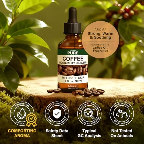 Image of 100% Pure Coffee Oil - 1 Fl Oz Coffee Essential Oil for Hair, Skin, Diffuser, Aromatherapy & DIY Soap Making Scent