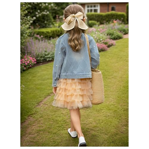Little Girls Denim Jacket with Pearls Snap Button Down Jean Top Long Sleeve Denim Coat Outwear4