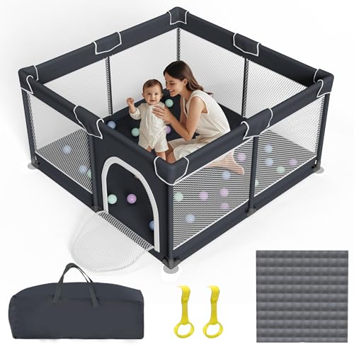 Playpen for Babies and Toddlers, Large Baby Playpen, Baby Playard, Indoor & Outdoor Play Pen, Sturdy Safety Baby Play Yard with Soft Breathable Mesh(Black, 50x50 inches)