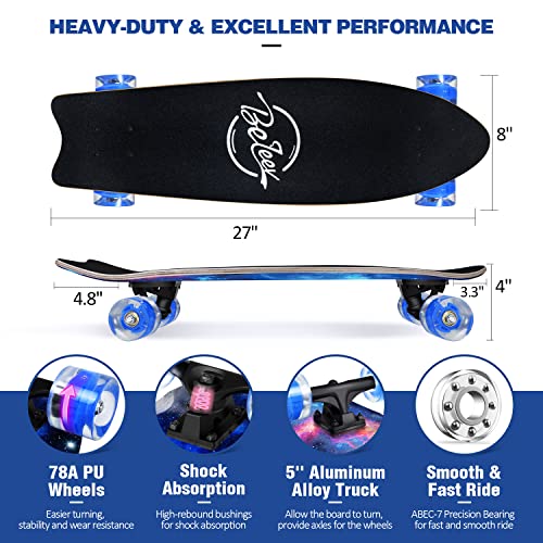 BELEEV Cruiser Skateboards For Kids, 27x8 Inch Complete