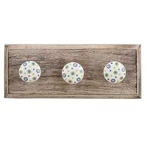 IndianShelf Handmade Dot Hooks Coat Hangers Holders Wall Hanging Key Mount Hat Mug Kitchen Utensils Bathroom (Wooden_Blue_4 Inches)-1 Piece