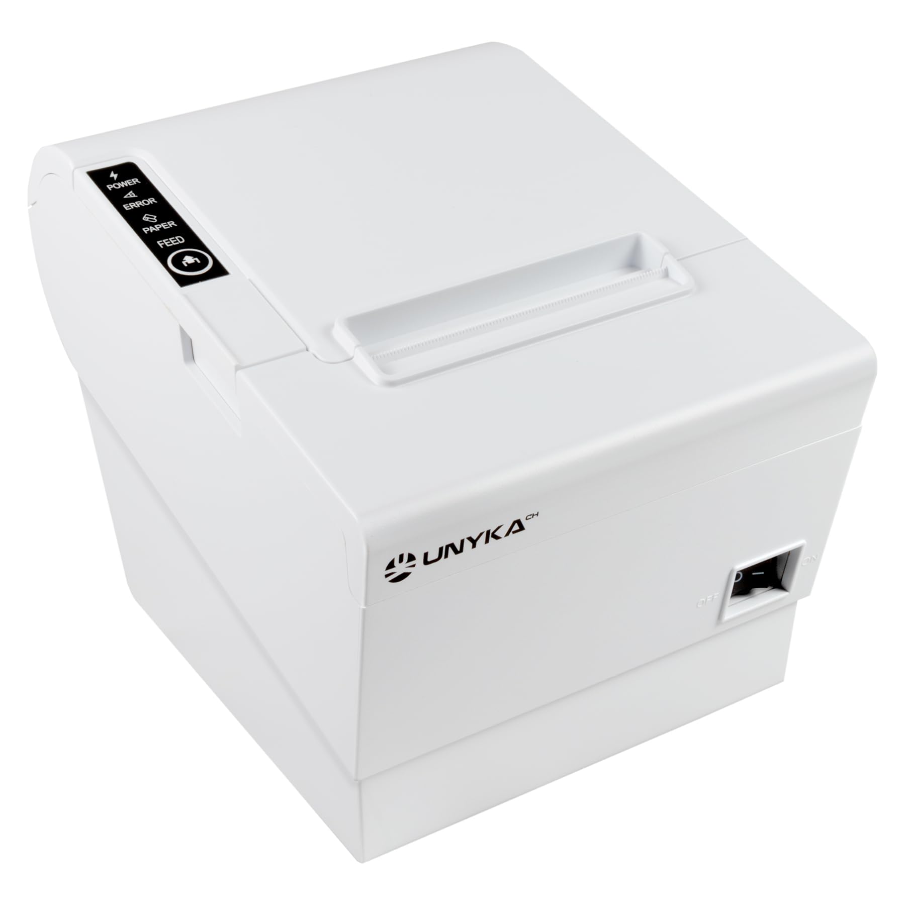 Unykach Impresora Térmica de Tickets POS5 UK56009W Blanca con Botones Superiores, Conexiones USB, RJ12, RJ11 y LAN, Compatible con Windows, JPOS, OPOS, Linux, Android y Mac (NO Compatible con iPad)
