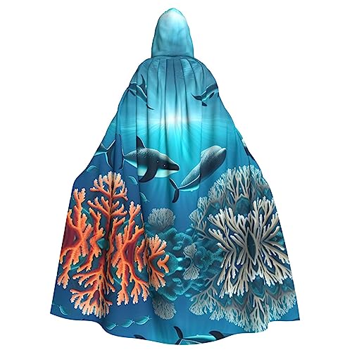 HYTTER Capa con capucha de Halloween para adultos, para cosplay, fiestas de disfraces y más ballenas bajo el mar