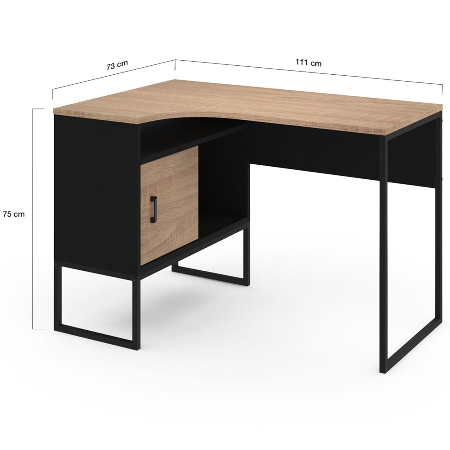 IDMarket - Bureau d'angle Rob Noir et façon hêtre Niche de Rangement et Porte Design Industriel