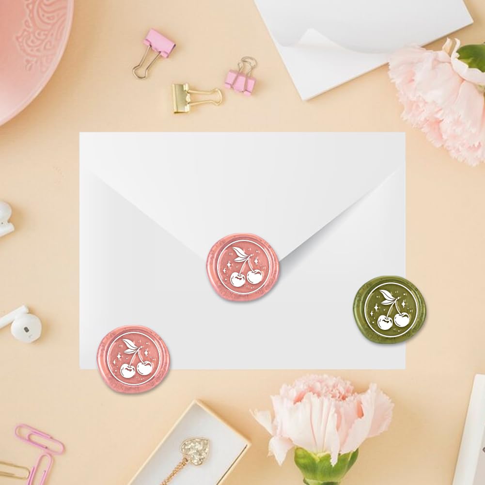 DELORIGIN Cherry Wax Seal Stamp Fruit Wax Stamps 25mm Removable Brass Sealing Stamp Head With Wooden Handle Retro Wax Sealing Stamp for Gift Wrap Envelopes Greeting Cards Decoration - Image 3