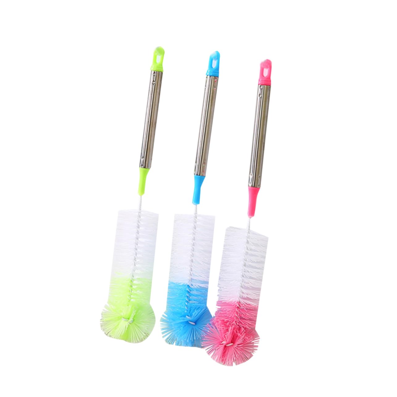 ULTECHNOVO 4piezas Cepillos De Limpieza para Botellas y Tazas De Cabeza Redonda Colorida y Flexible con Mango De Acero Inoxidable para Biberones Botellas De Agua y Copas