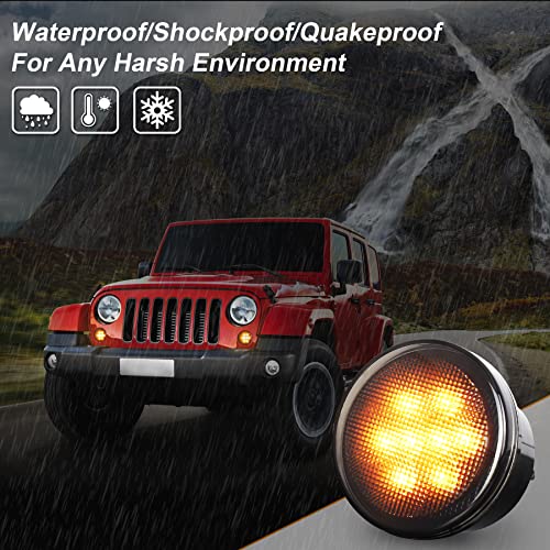 Pxpart Jk Turn Signal Lights Smoke Lens Amber Led Front Grill Indicator Parking Lights For Jeep Wrangler Jk Jku 2007-2017 #TOP4