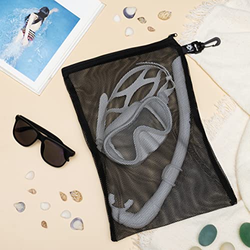 PALTERWEAR Mesh Zipper Bag with Clip - For Camping Outdoor Snorkeling - Set of 4 (Black, 10 x 15 inch)2